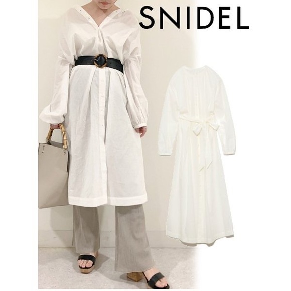 SNIDEL Organics Cotton Voile Long Button Up Tie Dress - Picture 6 of 6